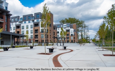 Wishbone City Scape Backless Benches at Latimer Village in Langley BC